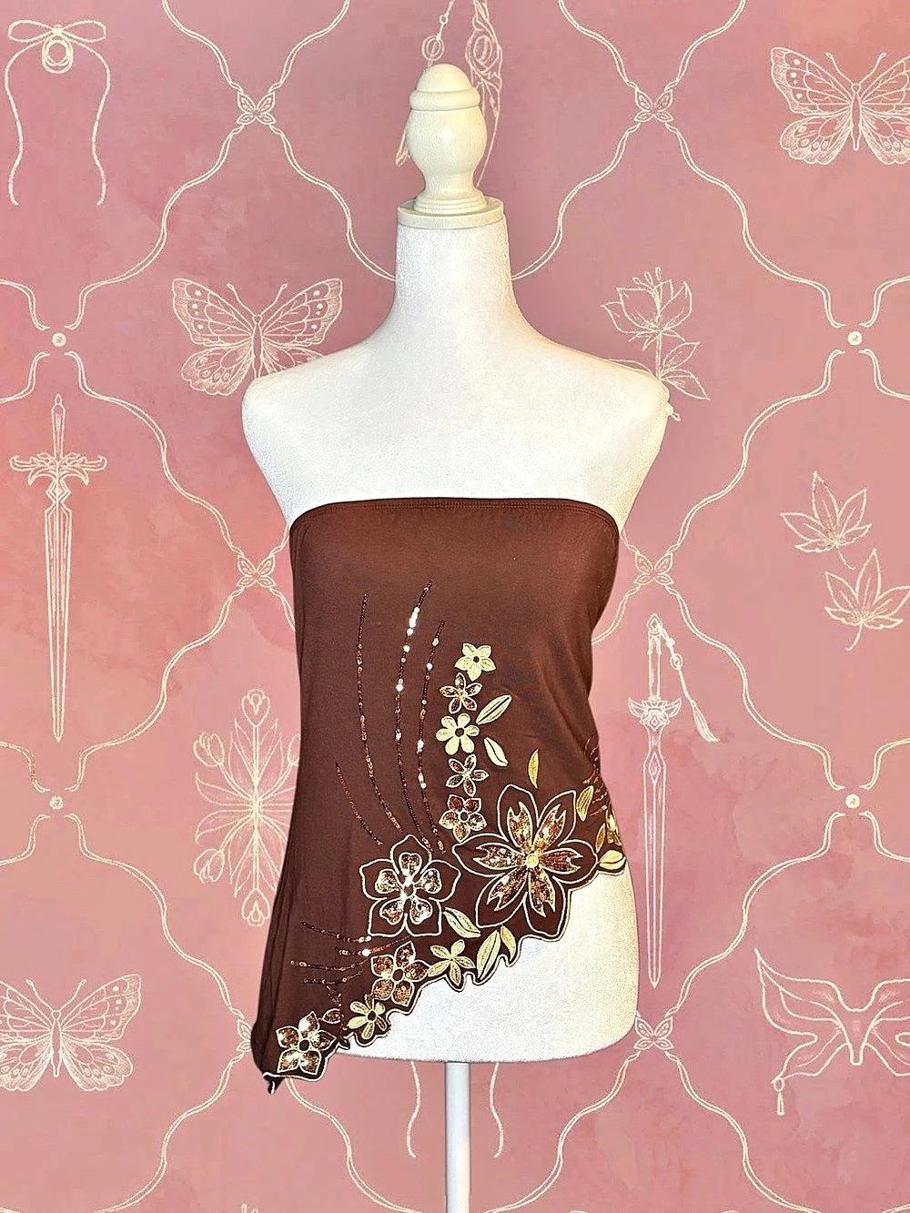 Sequin Floral Tube Top